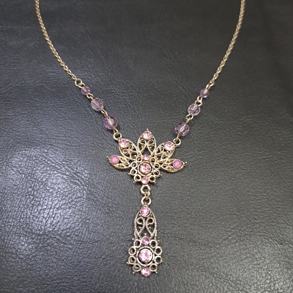 Women's Necklace Victorian Style Silver Tone Purple Beads Size 10 Inches‎ - Picture 10 of 12